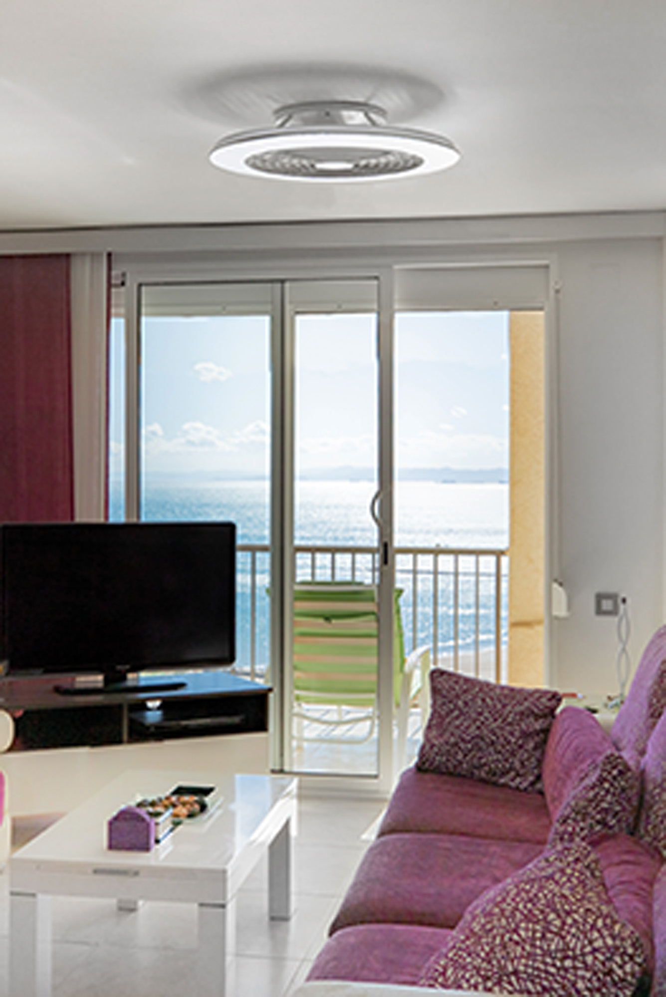 Alisio XL 73.5cm 95W LED Dimmable Ceiling Light & 58W DC Fan With Single Speed Reverse, Silver c/w Remote, APP & Alexa/Google Voice Control, 5900lm M7491  Mantra Ventilacion Alisio XL